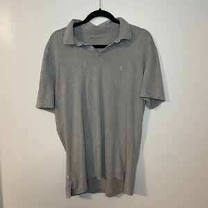 John Varvatos Bodhi Polo Shirt Men Large‎ Grey Marble Wash Peace Sign Emblem EUC